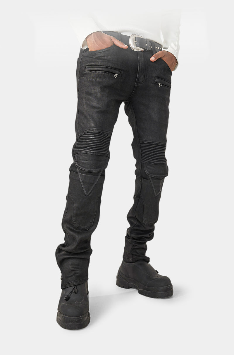 Fusion Slim-Fit Wax Biker Jeans