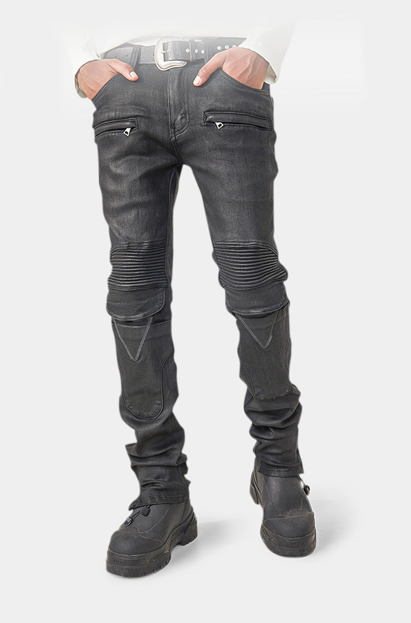 Fusion Slim-Fit Wax Biker Jeans