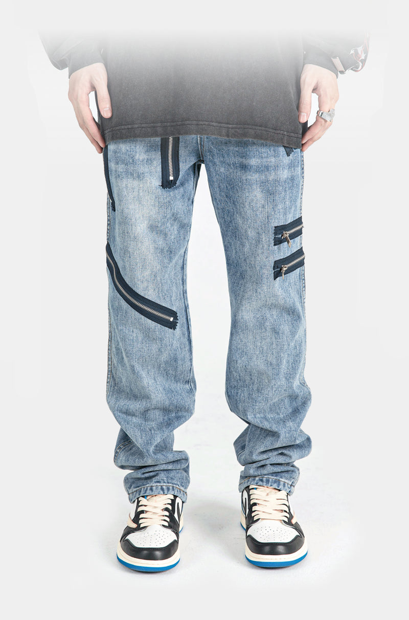 Washed Vintage Zipper Band Denim